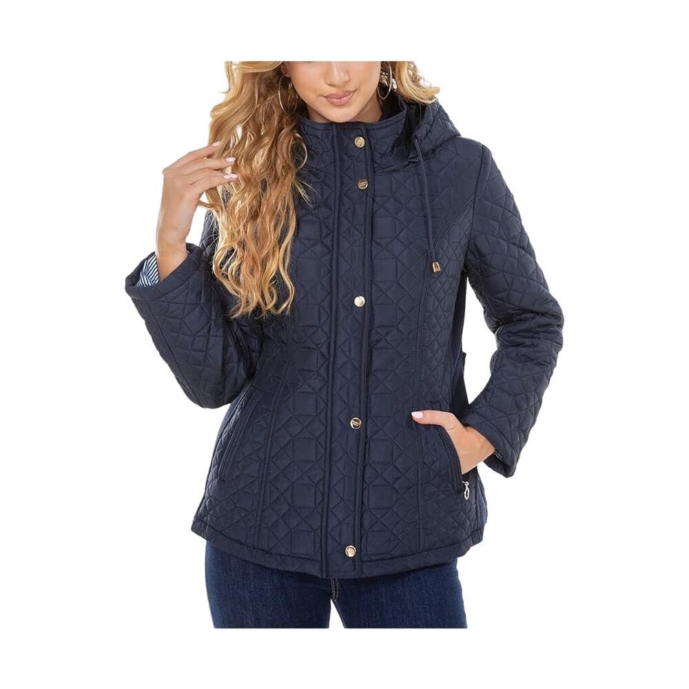 Cashew Flower Sherven X. Quilted Lightweight Women Navy Blue Jacket Sz 40 USA 8
